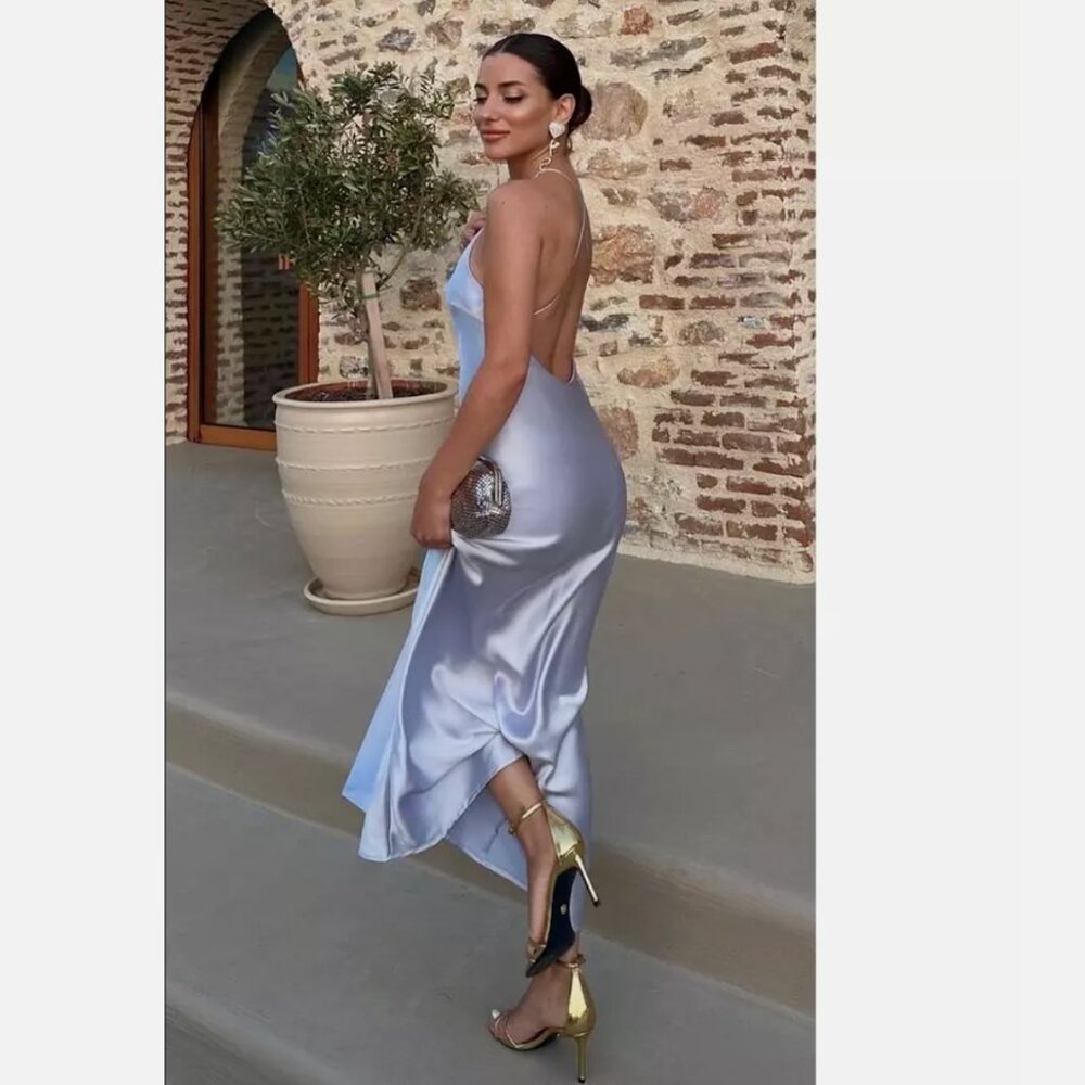 NWT ZARA SATIN EFFECT DRAPED MIDI DRESS